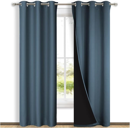 NICETOWN Blackout Curtains 80 inches Long, 2 Pieces, Smoky Blue, Full Light