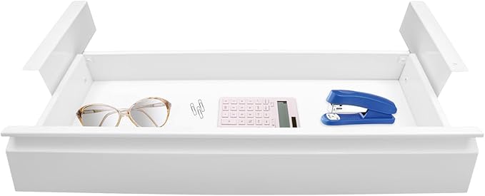 22" Under Desk Drawer Slide Out For Office Desk, Storage Organizer For Sit Stand Workstation, White
