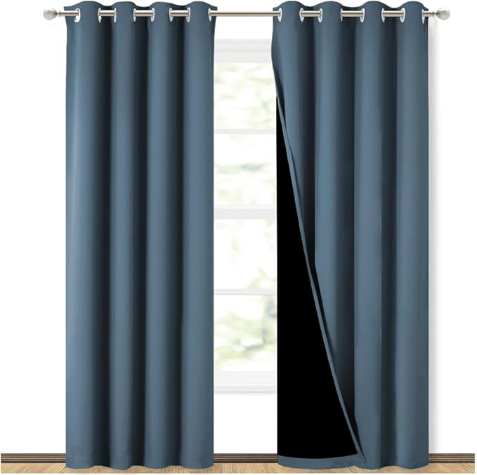 NICETOWN 100% Blackout Curtains 84 inches Long, Smoky Blue, 52 inches Wide