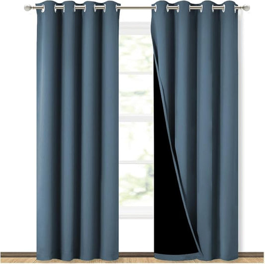 NICETOWN 100% Blackout Curtains 84 inches Long, Smoky Blue, 52 inches Wide