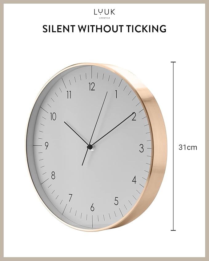 LUUK LIFESTYLE Silent Quartz wall Clock, Nordic and Minimalist Design, Interior