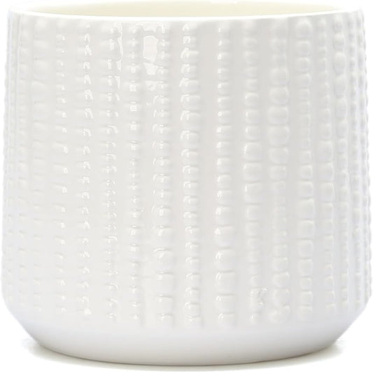 Ceramic Planter Pot with Drainage Hole, 5 Inch Dia, Indoor and Outdoor, Home Patio Garden, Plants Flower Succulent, Textured Round (White)