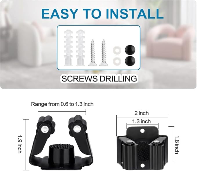 JAMEND CLXP 24PCS Broom and Mop Holder, Heavy Duty Garden Tool Organizer Rack Rake and Shovel Handle, Stainless Steel Mop Hanger. Wall Mounted with Screws.Matte Black