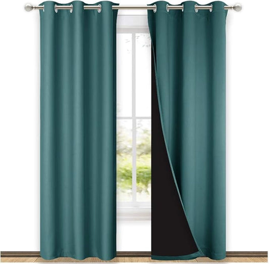 NICETOWN Blackout Curtains 80 inches Long, 2 Pieces, Sea Teal, Full Light