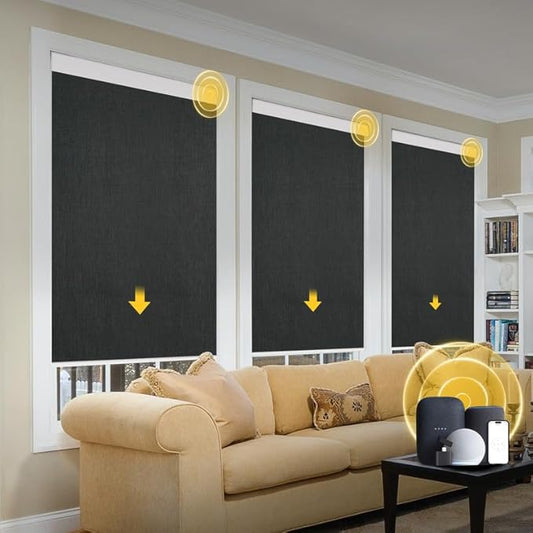 Motorized Smart Blinds With Remote, Grasscloth Fabric Roller Shades With