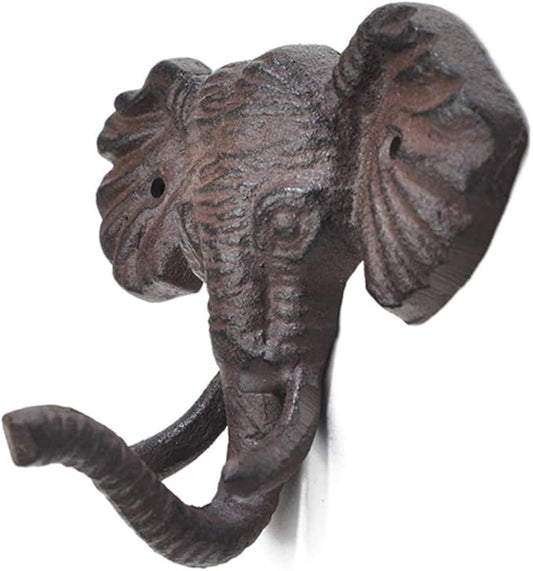 Antiqued Reproduction Cast Iron Elephant Head Single Hook Hanger Animal Shaped