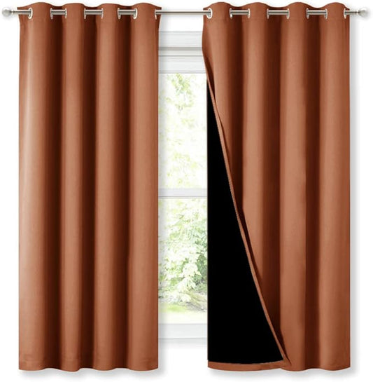 NICETOWN Burnt Orange 100% Blackout Lined Curtains, 2 Thick Layers Completely