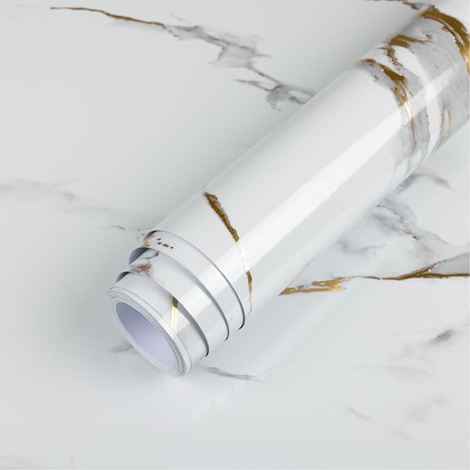 Abyssaly Marble Contact Paper for Countertops Gold Grey White Marble Peel and