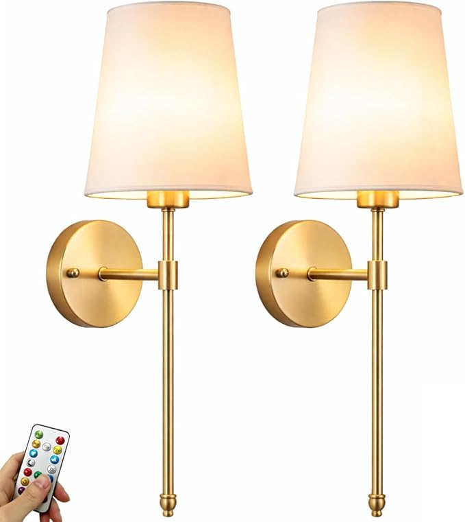 YHCDLAMP Battery Operated Wall Sconces Set of 2, Rechargeable Wireless Wall