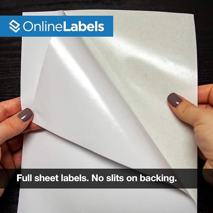 Sticker Paper, 250 Sheets, White Matte, 8.5" x 11" Full Sheet Label, Works with Inkjet and Laser Printer, Compatible with Electronic Cutting Machines, OL177WX, OnlineLabels