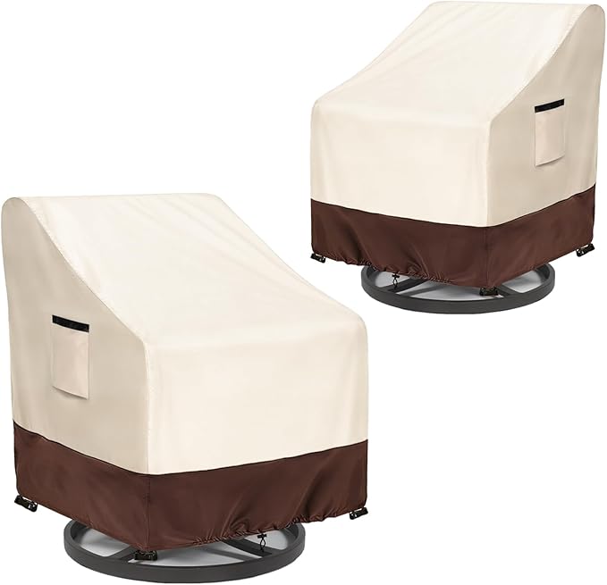 Patio Chair Covers 2 Pack, 35W x 37D x 38.5H inches, 600D Heavy Duty Waterproof Outdoor Furniture Cover, Patio Furniture Covers for Lawn/Garden Chiars, Beige & Brown