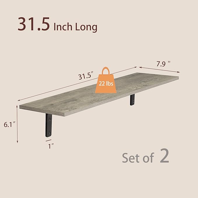 DINZI LVJ Long Wall Shelves, 31.5 Inch Wall Mounted Shelves Set of 2,