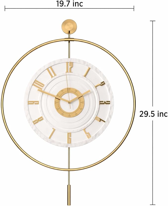 Large Luxury LED Backlit Wall Clock – Pendulum Roman Numeral Metal Ring