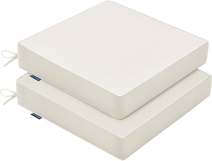 MIULEE Cream White Outdoor Chair Cushions Set of 2, 19x19x3 Inch Waterproof Patio Seat Cushions for Outdoor Furniture Couch Sofa, 3 Year Color Fastness High Density Foam with Adjustable Ties