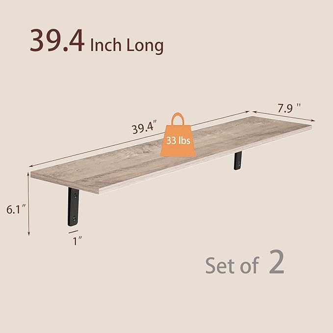 DINZI LVJ Long Wall Shelves, 39.4Inch Wall Mounted Shelves Set of 2, Extra