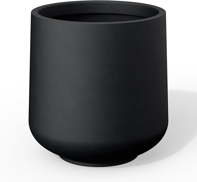 Kante 15.3" Dia Round Concrete Planter, Outdoor Indoor Large Plant Pots Containers with Drainage Hole and Rubber Plug for Home Garden Patio, Black