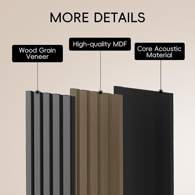EVERECO 6 Pack Wood Panels for Wall 94.5" × 7.87" Acoustic Soundproof Wall Slat