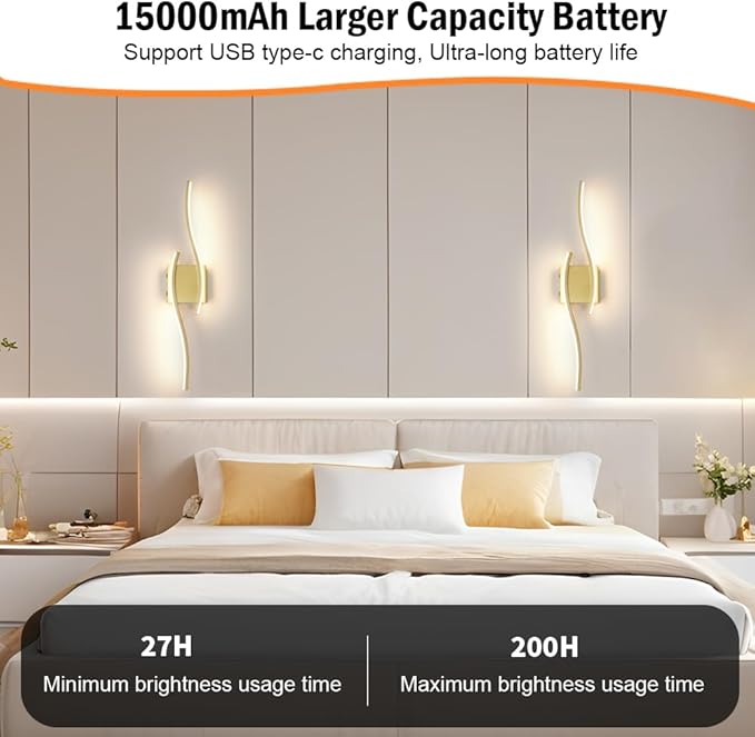 Battery Operated Wall Sconce Set of 2, Dimmable Cordless Battery Wall Sconces