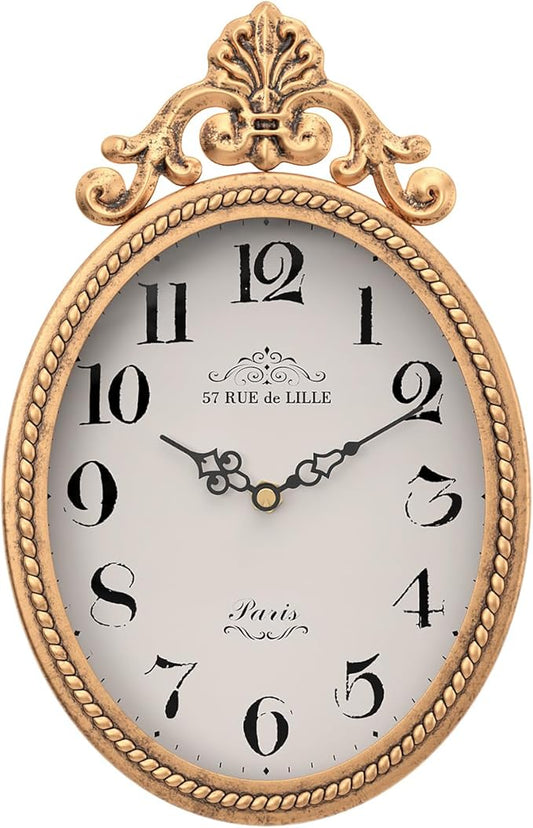 Abdurey Small French Retro Decorative Wall Clock, Antique Gold Vintage Oval