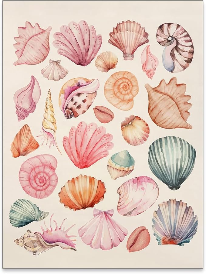 Pink Seashell Posters Coastal Cowgirl Canvas Wall Art Trendy Beach Starfish