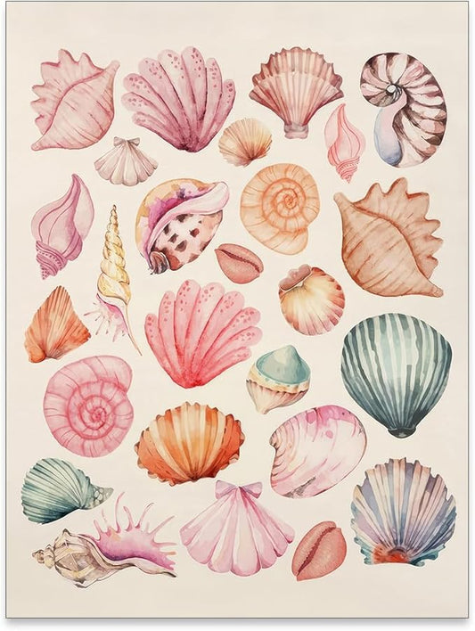 Pink Seashell Posters Coastal Cowgirl Canvas Wall Art Trendy Beach Starfish