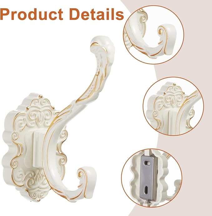Zonon 8 Pcs White Wall Hooks Set Vintage Coat & Towel Hooks