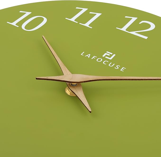 Lafocuse 12 Inch Wooden Olive Green Wall Clock Battery Operated Silent