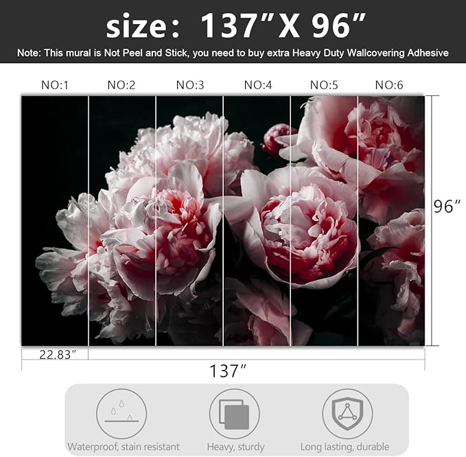 Black Peony Pink Floral Living Room Fabric Wallpaper Bedroom Bathroom Dark
