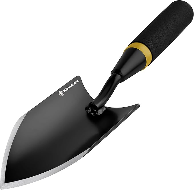 Heavy Duty Gardening Hand Trowel - Carbon Steel Garden Trowel with Rubberized Handle, Ideal for Soil Planting, Digging, Transplanting