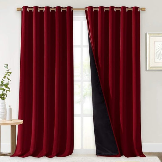 NICETOWN Total Shade Curtains and Draperies, Burgundy Red, Package of 2