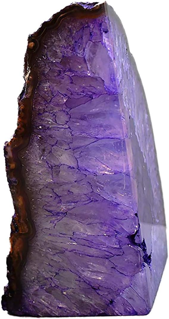 JIC Gem Book Ends for Shelves Dyed Purple Agate Bookends Natural Geode Brazilian Rock Stone Book Ends Decorative with Rubber Bumpers Small Size(1 Pair, 2-3 LBS)