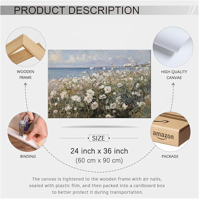Nature Landscape Wall Art Coastal Wildflower Poster 24X36 inch Framed French