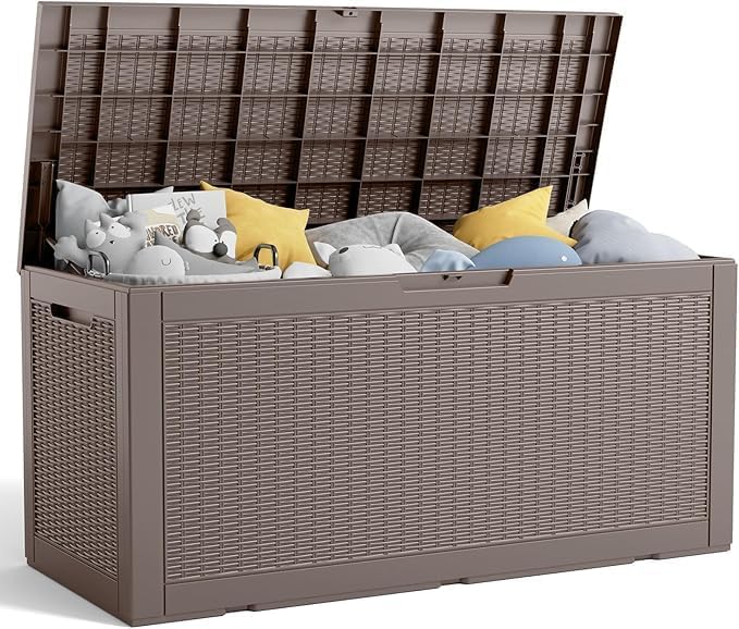 100 Gallon Outdoor Storage Box â Waterproof Deck Box for Garden & Patio,Light Brown