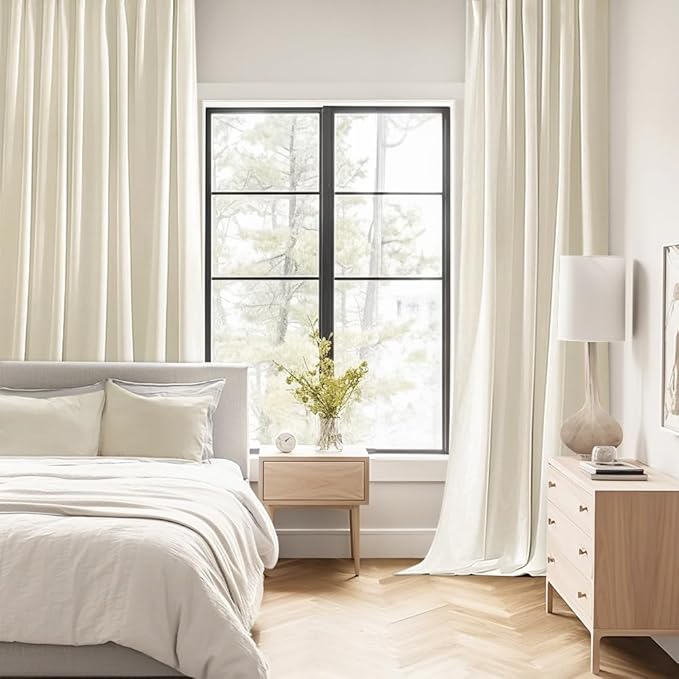 MIULEE Beige White Back Tab Blackout Curtains 63 Inch Length 2 Panels Set