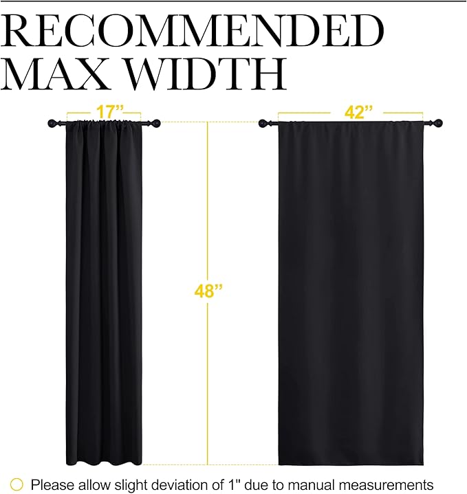 NICETOWN Black Blackout Curtains and Drapes 48 inches Long, Privacy RV Draperies