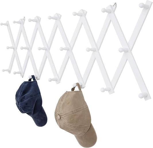 SCUNDA Wall Rack with 20 Hooks, Wooden Wall Expandable Coat Rack