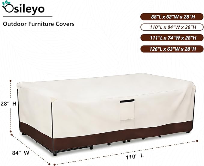 Patio Furniture Covers Waterproof,600D Heavy Duty Patio Cover for 6/7/8 PCS Sets Sectional Sofa Couch Dining Rocking Swivel Chairs Ottomans Coffee Table,110L x 84W x 28H inch Beige & Brown
