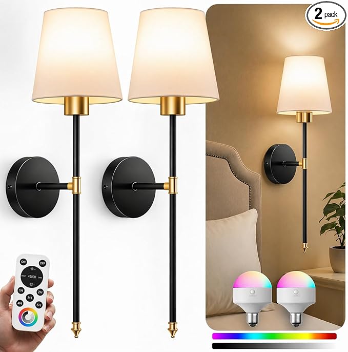 IRONPAX Wall Sconces Battery Operated Set of 2, Wireless Rechargeable Wall