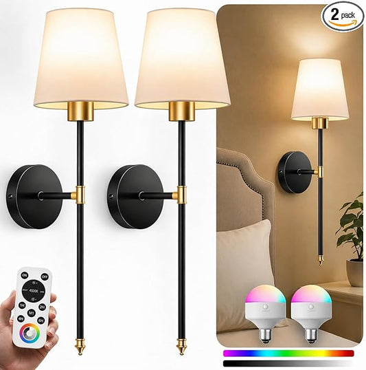 IRONPAX Wall Sconces Battery Operated Set of 2, Wireless Rechargeable Wall