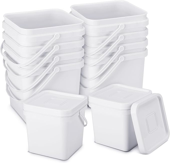 Suzile 10 Pcs 1 Gallon Square Bucket with Lid Food Grade Plastic Bucket 4.5L Utility Industrial Pail with Handle Container for Food Oil Tub Water Fishing Paint House Cleaning Car Washing
