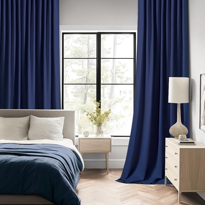MIULEE Navy Blue Back Tab Blackout Curtains 120 Inch Long 2 Panels Set