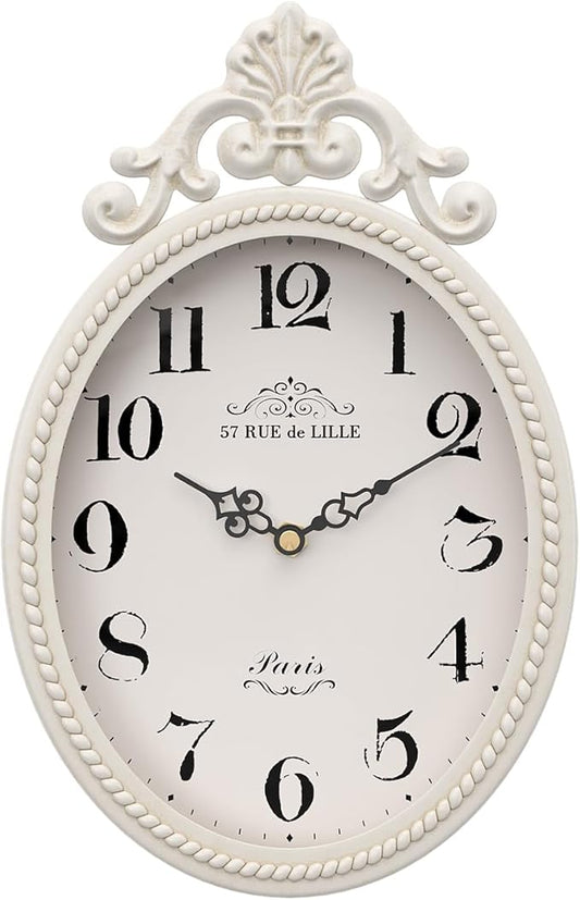 Abdurey Small French Retro Decorative Wall Clock, Ivory White Vintage Oval Style
