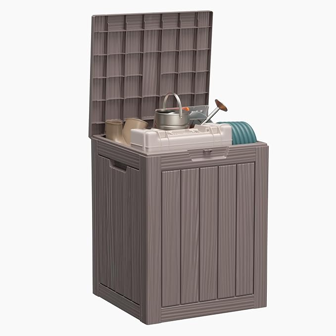 28 Gallon Resin Deck Box, Lockable Outdoor Storage Box for Patio Cushions Storage Furniture,Garden Tools, Pool Supplies, Weatherproof and UV Resistant (Grey)