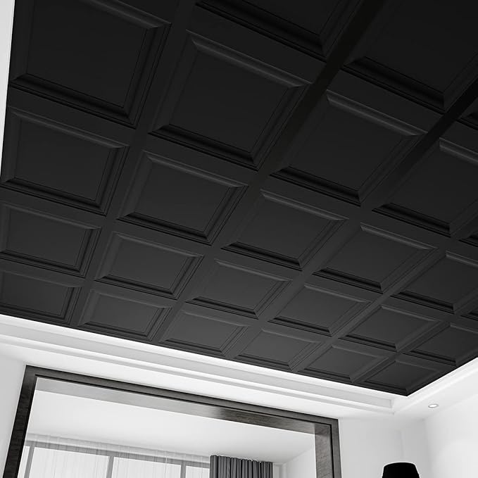 Art3d 12-Pack Square Black Drop Ceiling Tile 2ft x 2ft, PVC Ceiling Panel 24 x