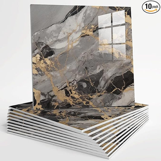 10pcs Peel and Stick Tile Shower Waterproof Marble Tiles Wall Panels,