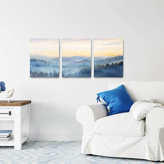 Wall Decor for Bedroom 3 Panel Sunrise Misty Forest Print Picture Paintings
