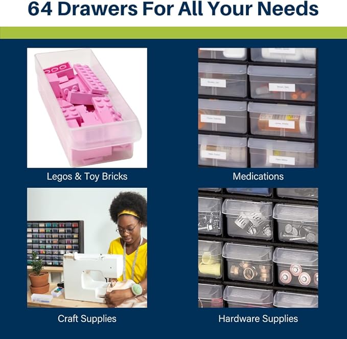 Akro-Mils 64-Drawer Plastic Storage Cabinet, 20-Inch W x 6-Inch D x 16-Inch H |