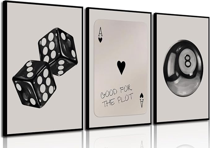 BOKPEN 3Pcs Black and White Poker Dice Wall Art Funky Retro Y2K Trendy Preppy