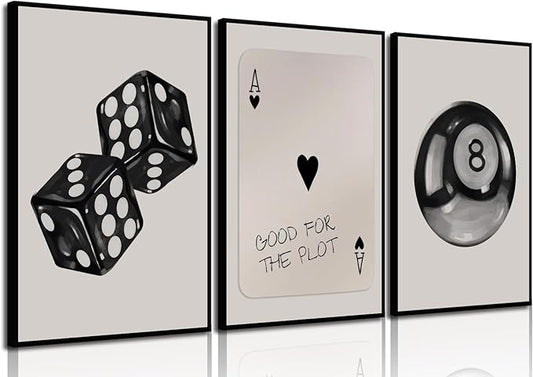 BOKPEN 3Pcs Black and White Poker Dice Wall Art Funky Retro Y2K Trendy Preppy