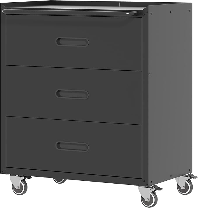 Metal Storage Cabinet with Wheels, Garage Storage Cabinet with 3 Drawers